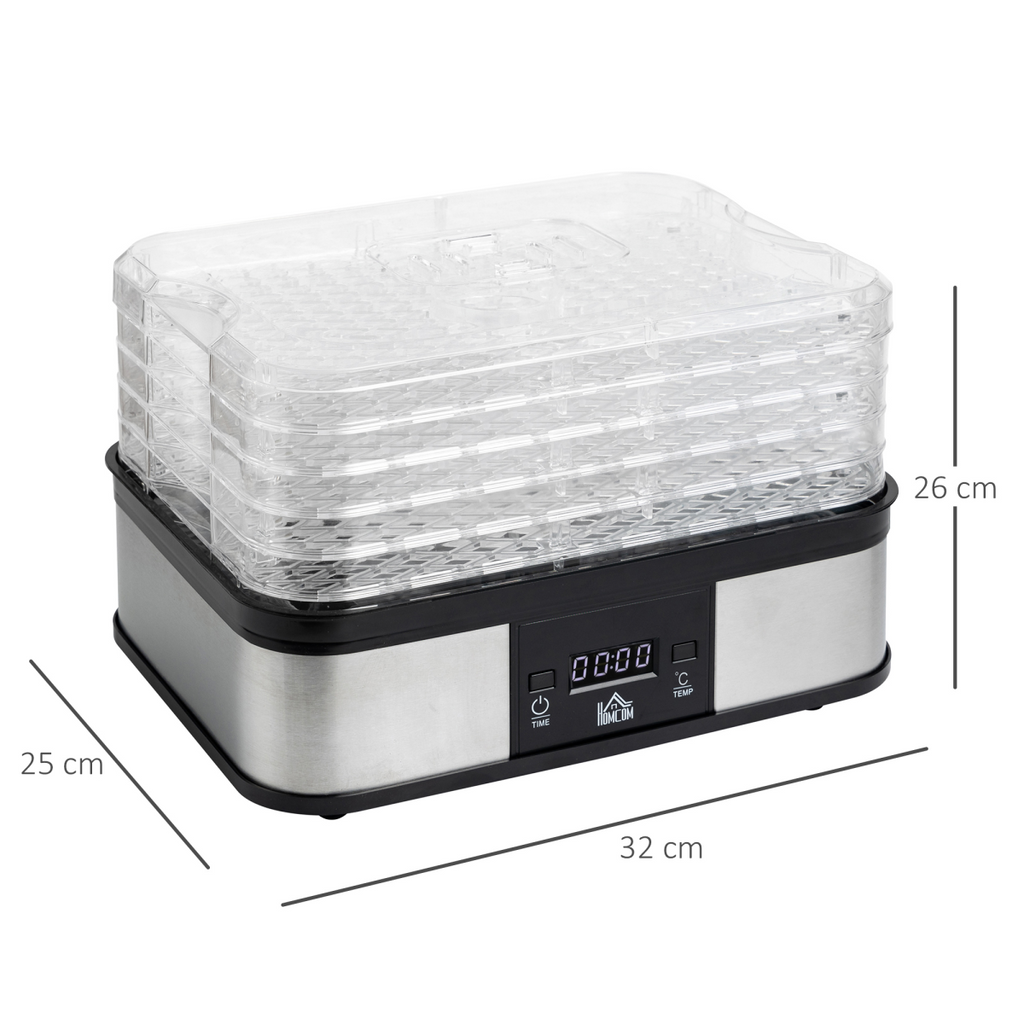 5-Tier Food Dehydrator with LCD Timer — 245W, Silver