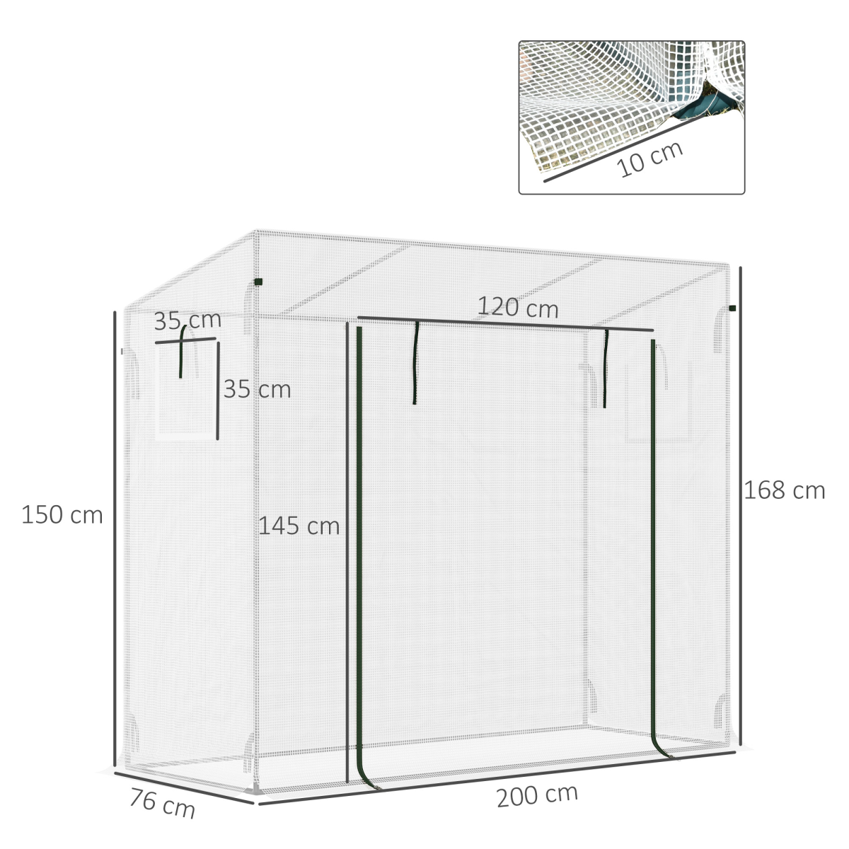 Outsunny 200x76x168cm Walk-in Garden Greenhouse Plant Warm House with Roll Up Door
