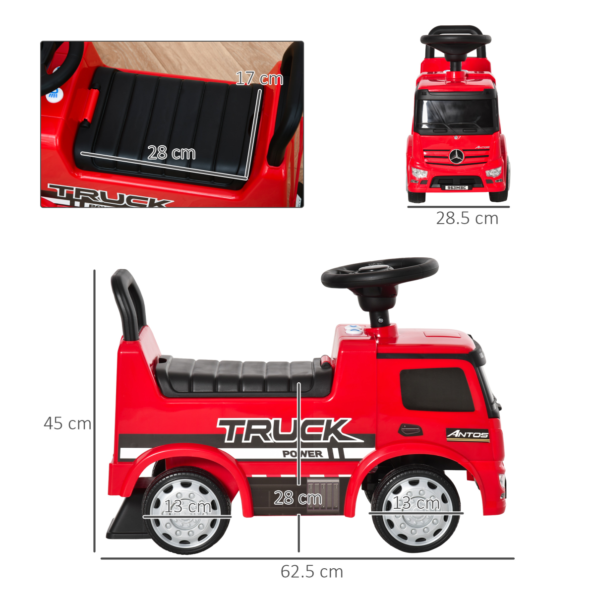 3-in-1 Ride On Car Kids Mercedes Truck Storage for 12 - 36 Months Red