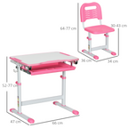 Kids Desk and Chair Set, Height Adjustable Desk with Drawer, Pen Slot, Hook