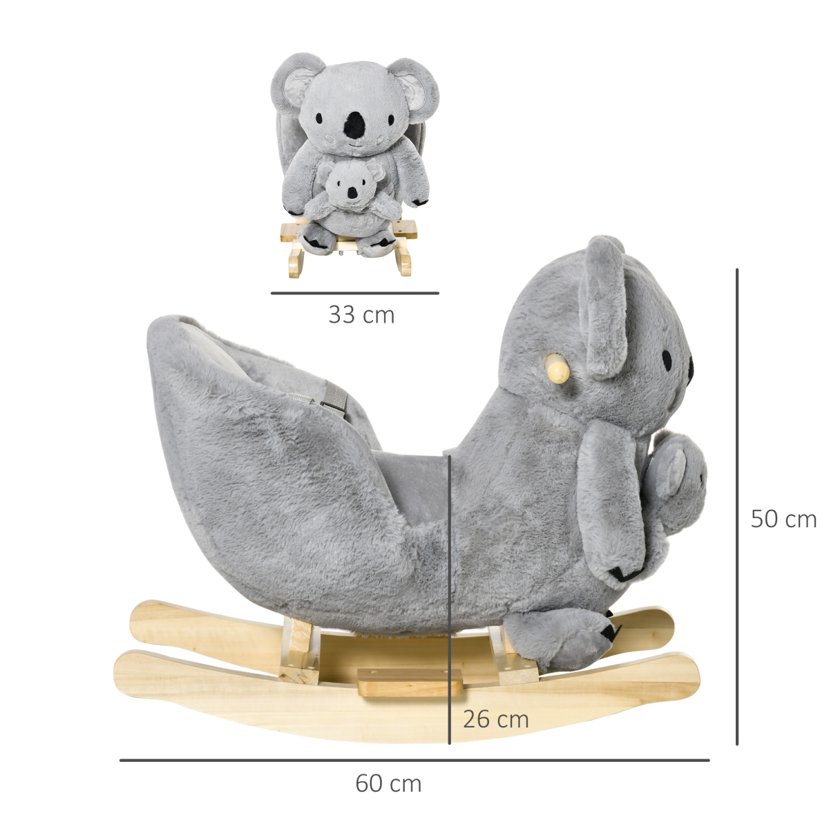 Kids Plush Ride-On Rocking Horse Koala-shaped Toy with Gloved Doll Grey