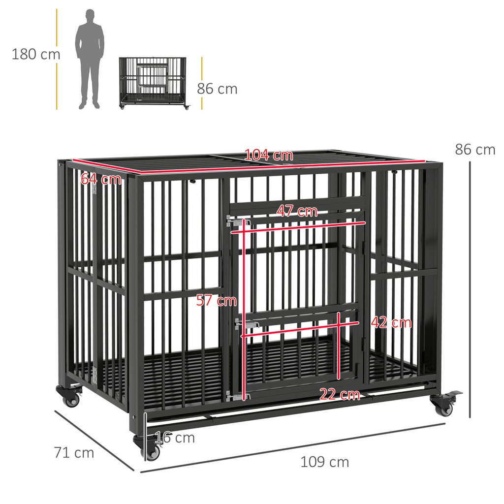 PawHut 43" Foldable Heavy Duty Dog Crate with Locks, Removable Tray, Wheels