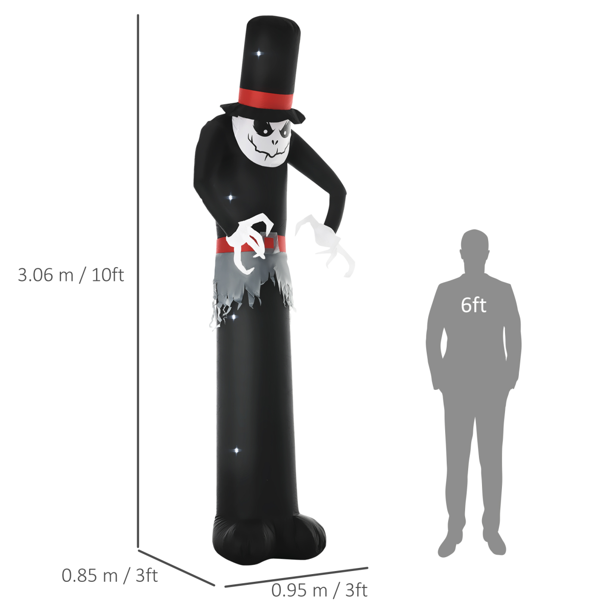 LED Inflatable Halloween Ghost with Tall Hat — 10ft