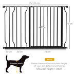 PawHut Dog Gate Wide Stair Gate with Door Pressure Fit, 75-115W cm, Black
