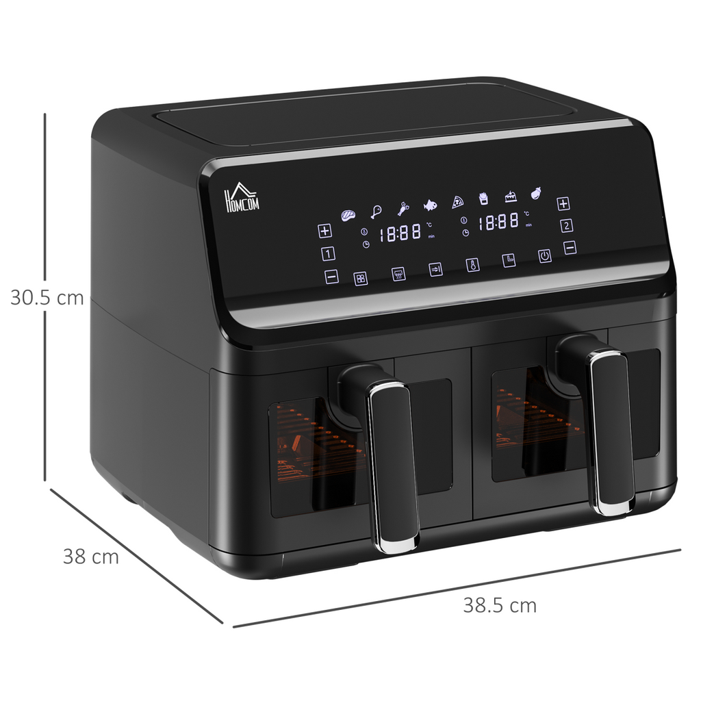 Dual Air Fryer 8L Family Size w/ 2 Basket 8 Presets Cookbook Timer 2500W