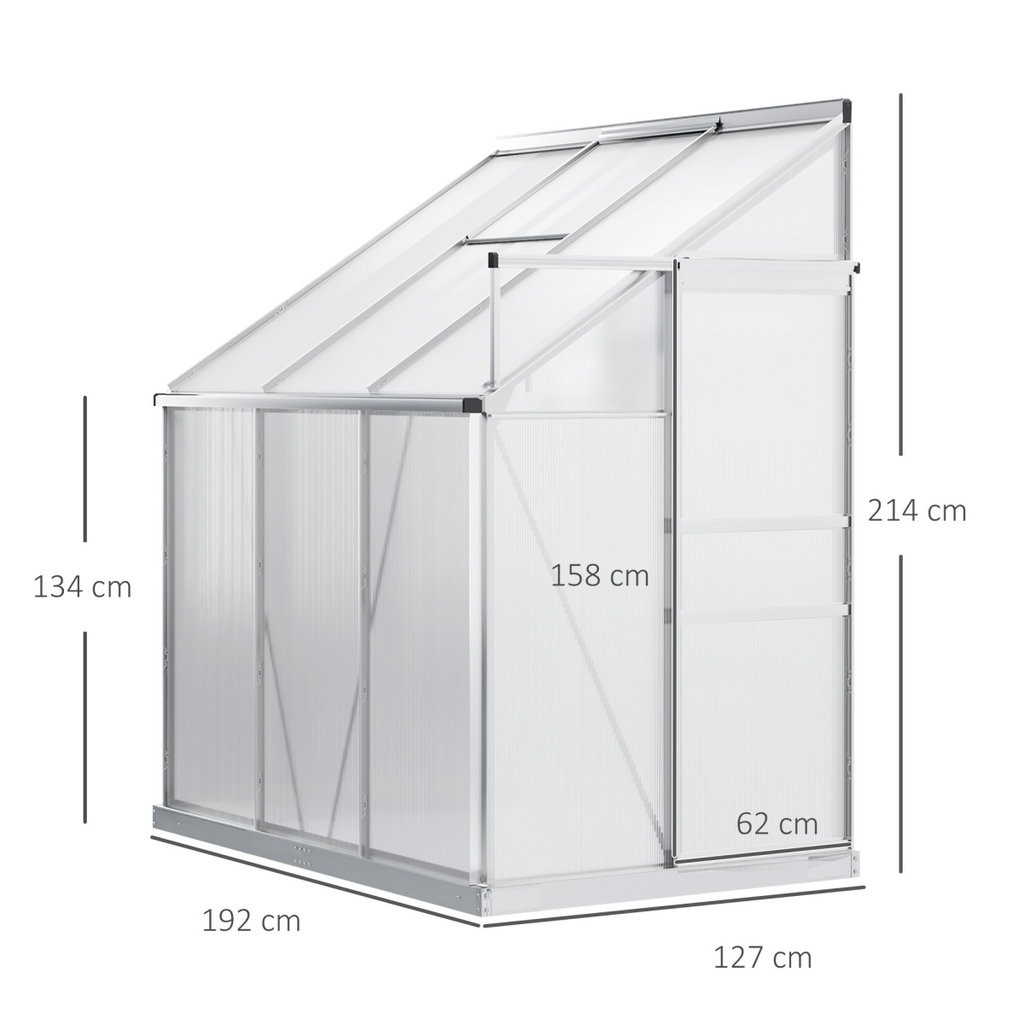 6 x 4ft Polycarbonate Greenhouse Aluminum Roof Vent, Rain Gutter Sliding Door