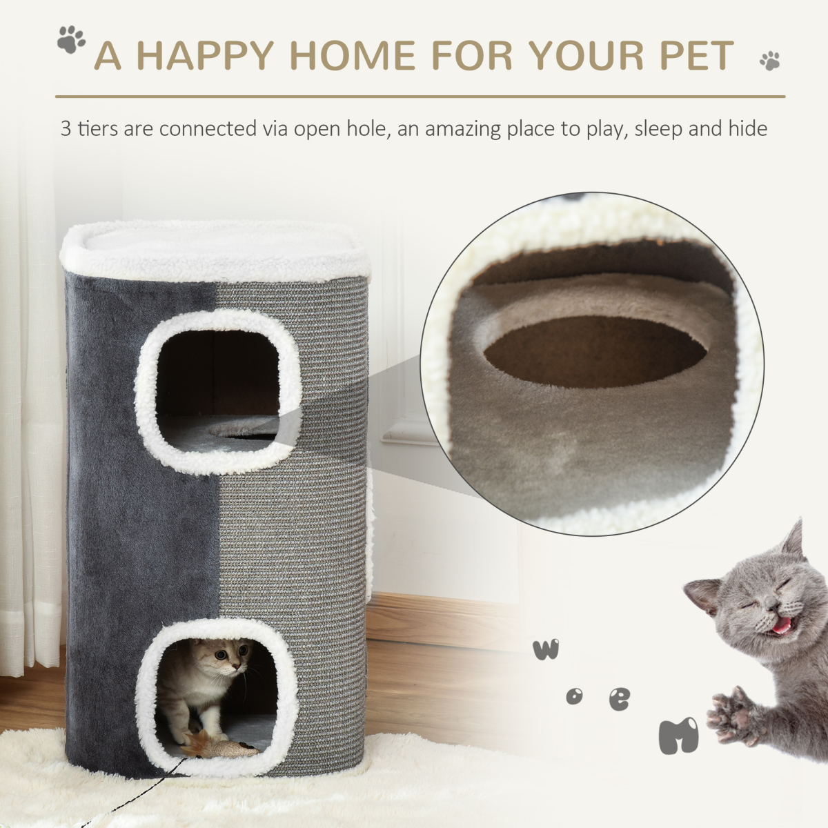 Cat Barrel Kitten Tree Tower Sisal Scratching Furniture Climbing Frame
