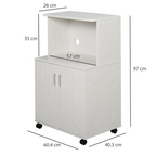 Microwave Cart on Wheels Utility Trolley 97x60.4x40.3cm, White