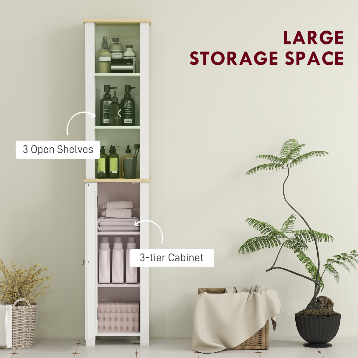 kleankin Slim Bathroom Storage Unit with Open Compartment, White