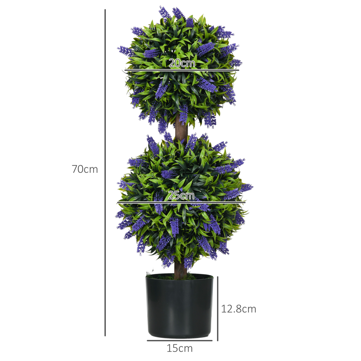Set of 2 Potted Artificial Plants Ball Tree with Lavender Flowers, 70cm