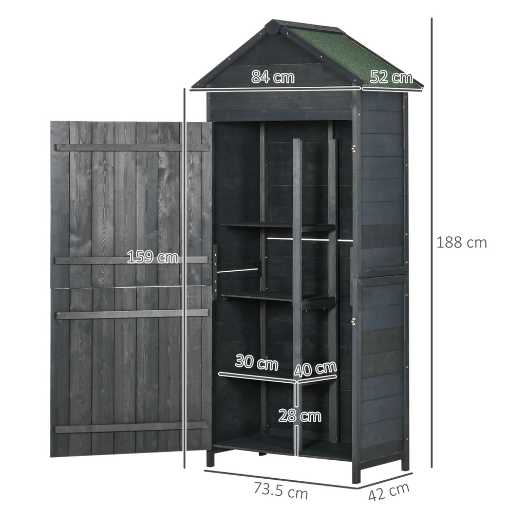 Outsunny Wooden Garden Shed Outdoor Shelves Utility Tool Storage Cabinet Grey
