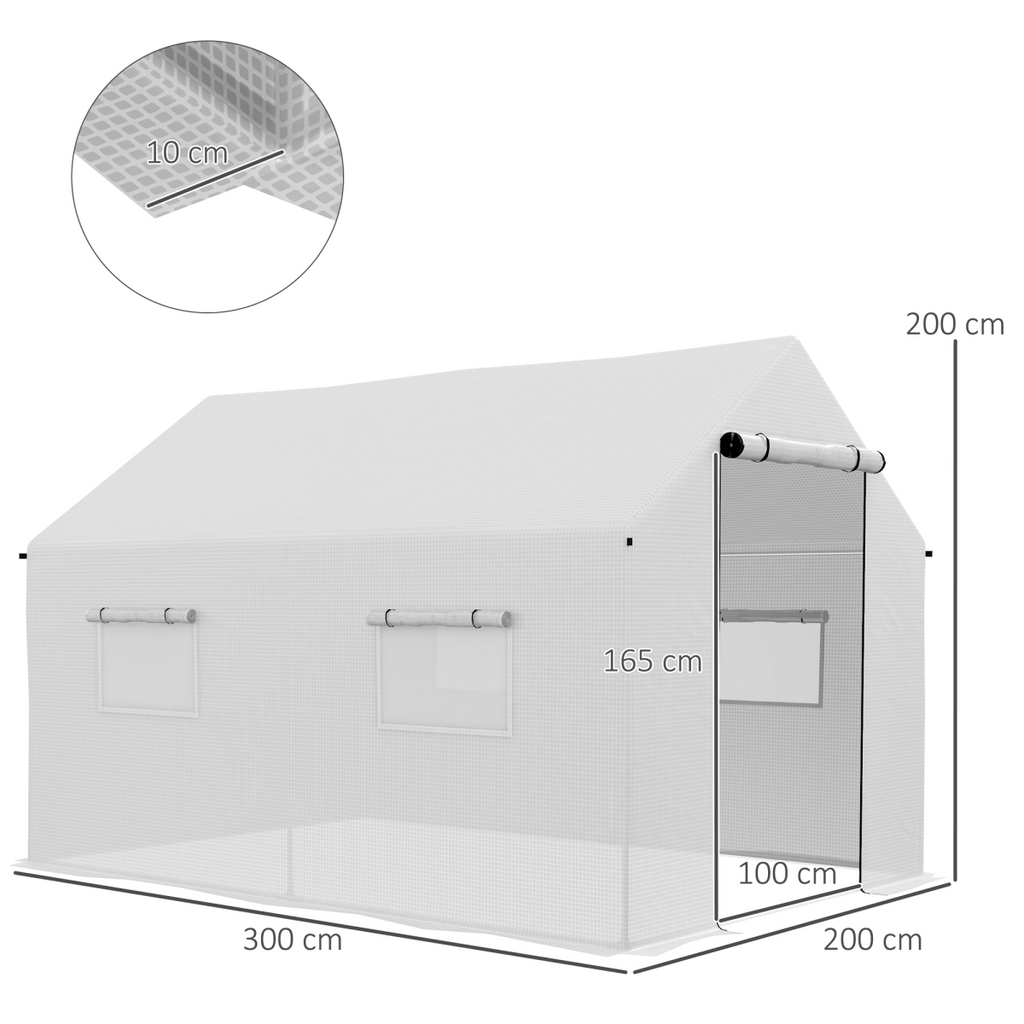 Outsunny Tunnel Greenhouse W/ UV-resistant PE Cover, Wide Door, 2 x 3(m), White