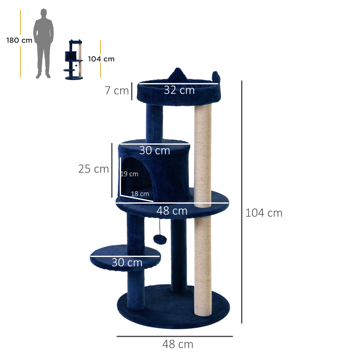 104cm Deluxe Cat Activity Tree with Scratching Posts Ear Perch House - Blue