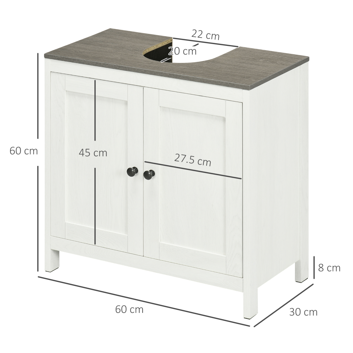 Freestanding Bathroom Under Sink Cabinet w/ Doors Adjustable Shelf, White