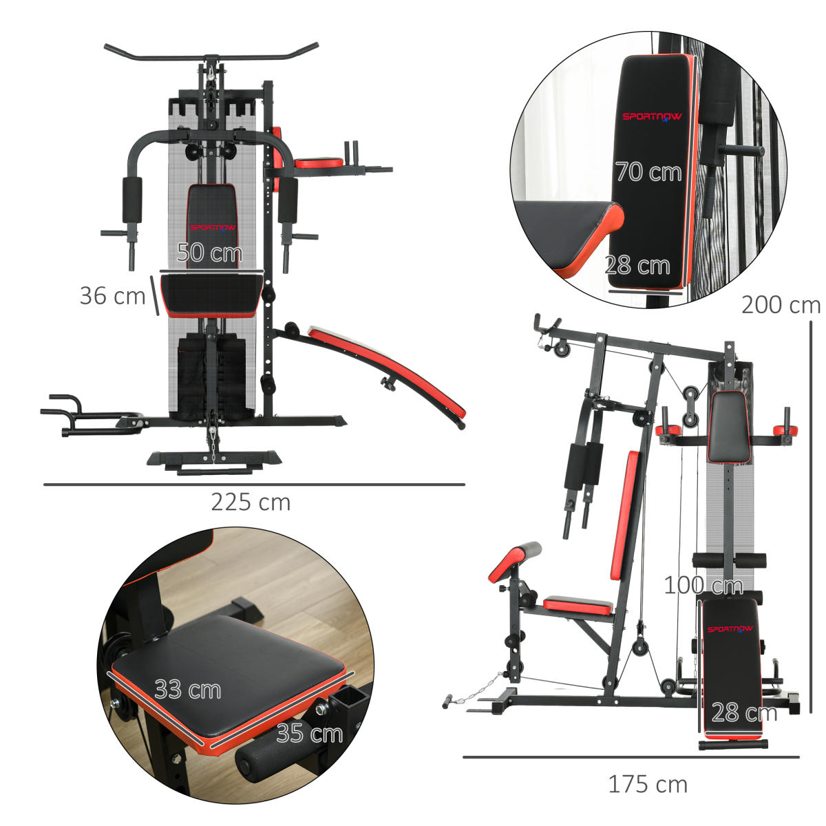 Multi Gym Workout Station with Sit Up Bench, Push Up Stand, Dip Station