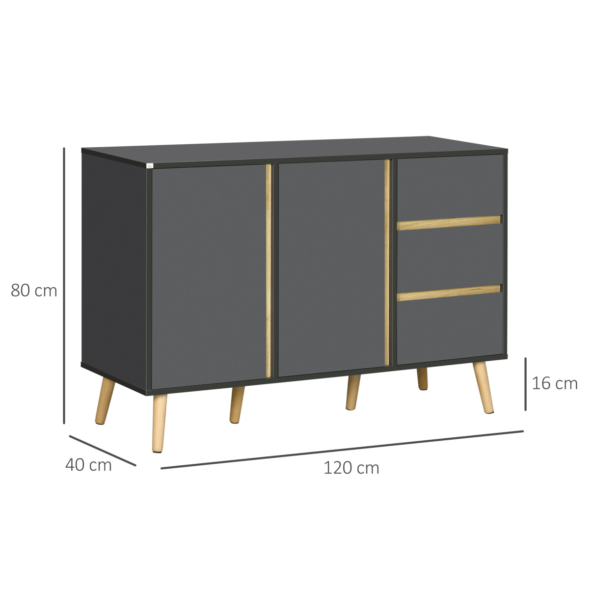 Sideboard Kitchen Cupboard with Adjustable Shelves, Double Doors Dark Grey
