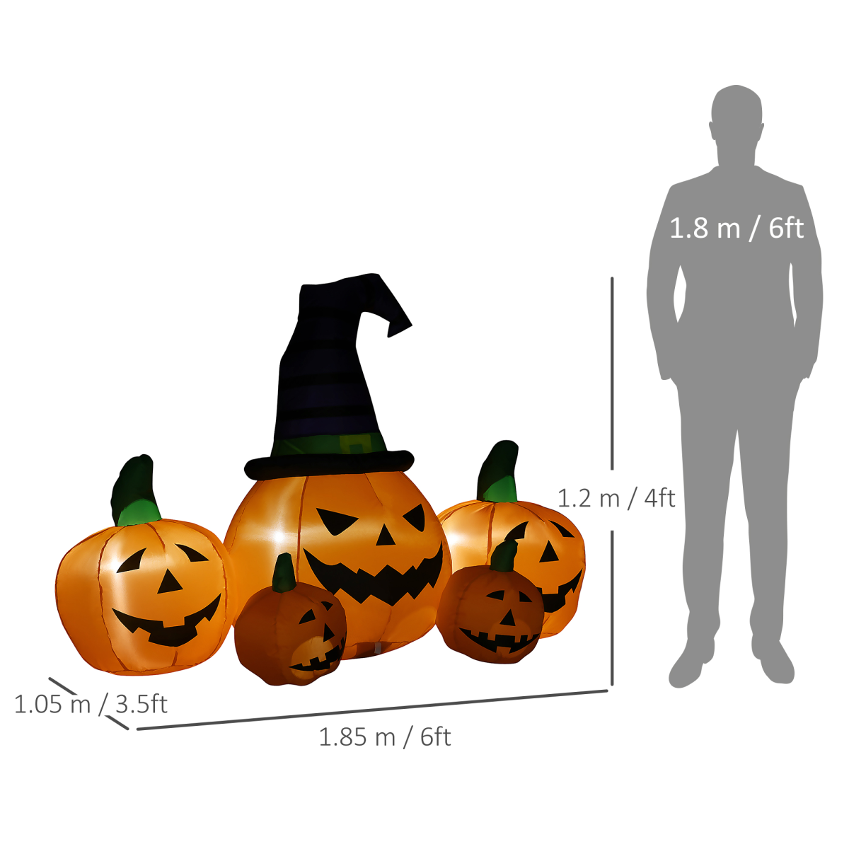 LED Inflatable Halloween Pumpkin Hat Display — 6ft