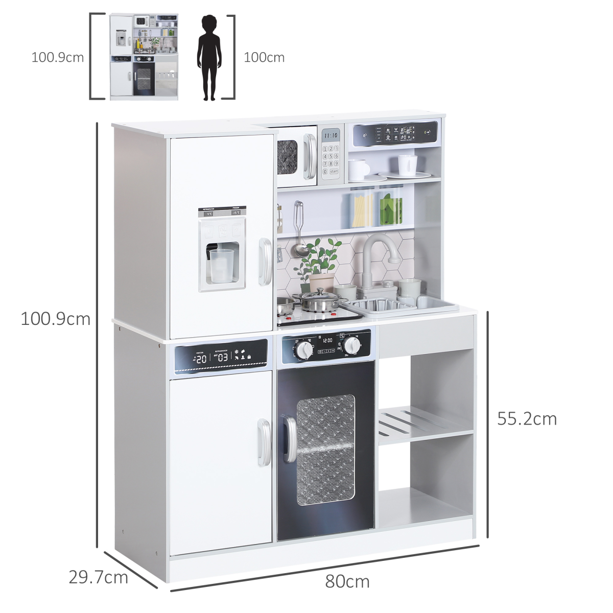 AIYAPLAY Play Kitchen, Pretend Toy Kitchen with Sounds Lights, Microwave