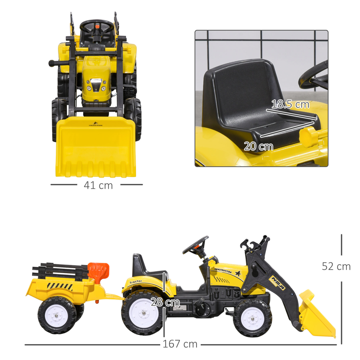 Pedal Go Kart Ride on Excavator Wheels Tyres Kids Children -Yellow