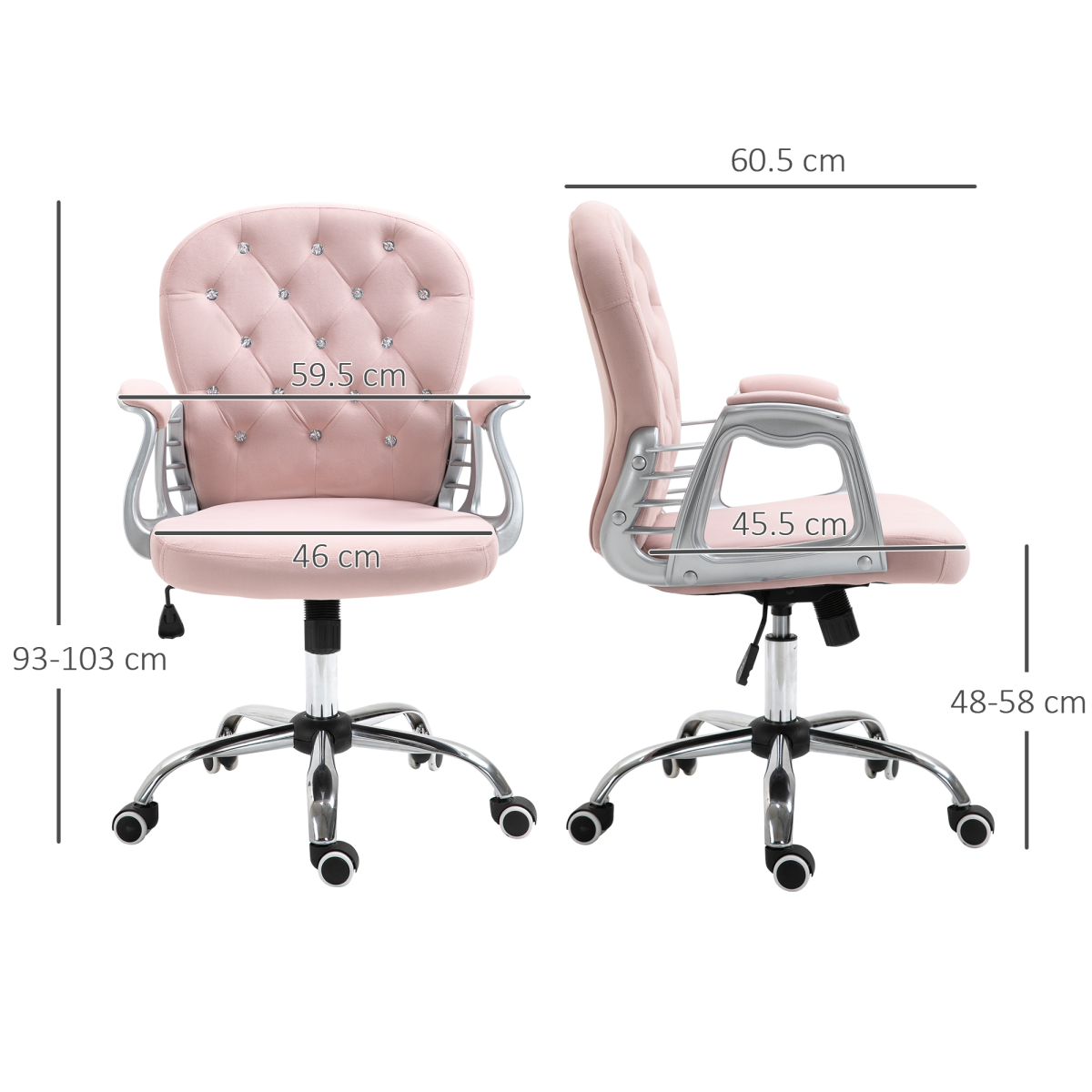 Office Chair Luxury Velour Diamond Tufted Padded Ergonomic 360� Swivel Pink
