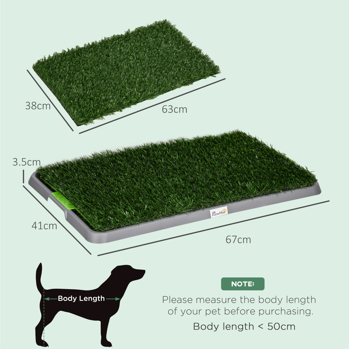 PawHut Dog Toilet with 2 Packs Artificial Grass Pads, 67 x 41cm, Green