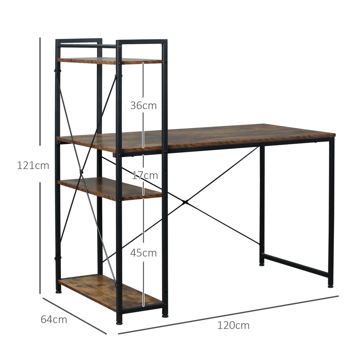Computer Desk PC Table Study Workstation Home Office 4-tier Bookshelf Storage