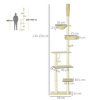 6-Tier Floor to Ceiling Cat Tree with Scratching Post, Bed, Hammock, Beige