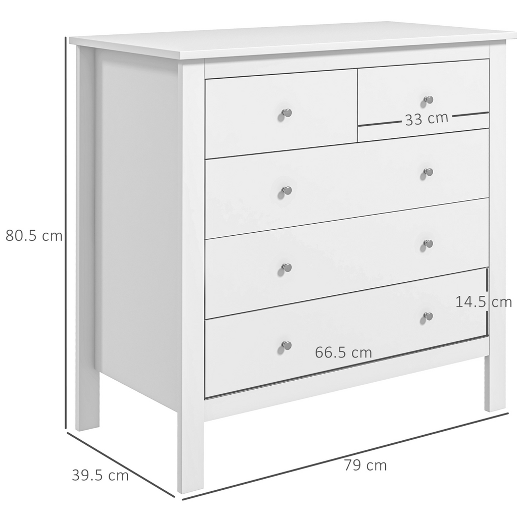 Modern Chest of Drawers, 5 Drawer Storage Cabinet White