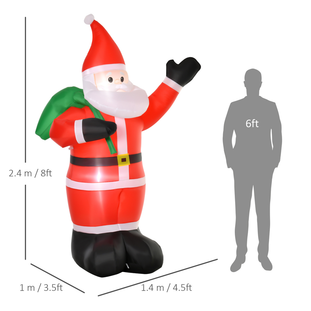 8ft Christmas Inflatable Santa Holiday Deco LED Lights Indoor Outdoor