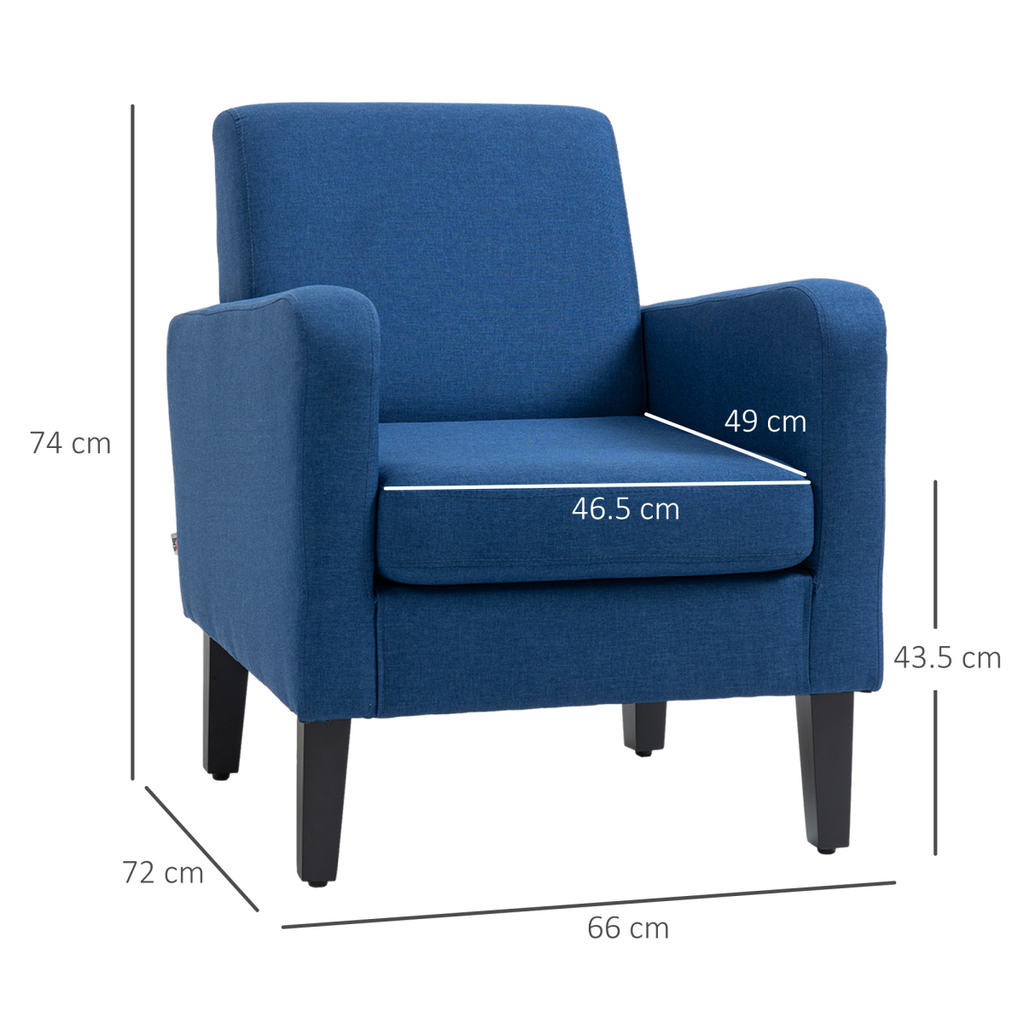 Modern Armchair Accent Chair with Rubber Wood Legs for Bedroom Blue