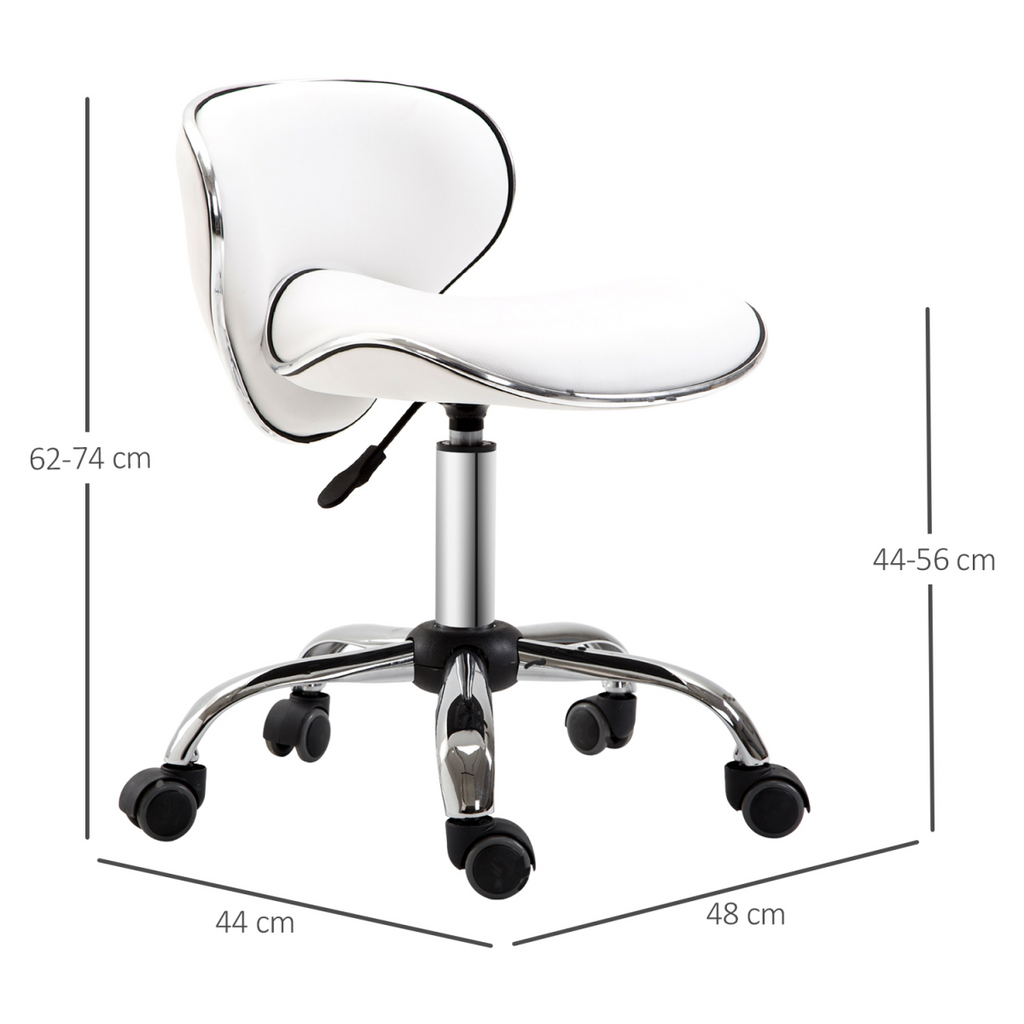 Office Chair Beauty Salon Rolling Technician Stool Chair Low Back White HOMCOM