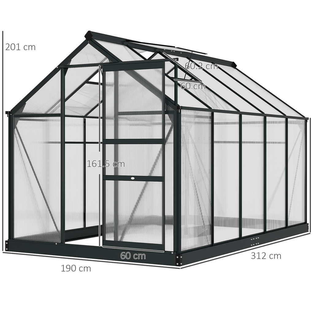 Polycarbonate Walk-In Garden Greenhouse Aluminium Frame with Slide Door 6 x 10ft