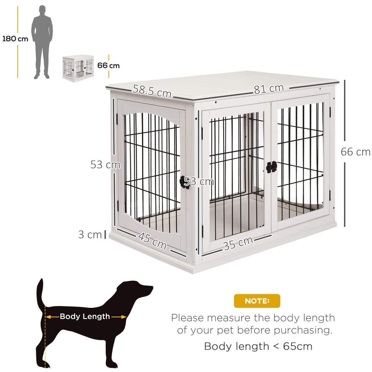 Wooden Dog Crate End Table Pet Puppy Cage w/Metal Wire for Small Dog White