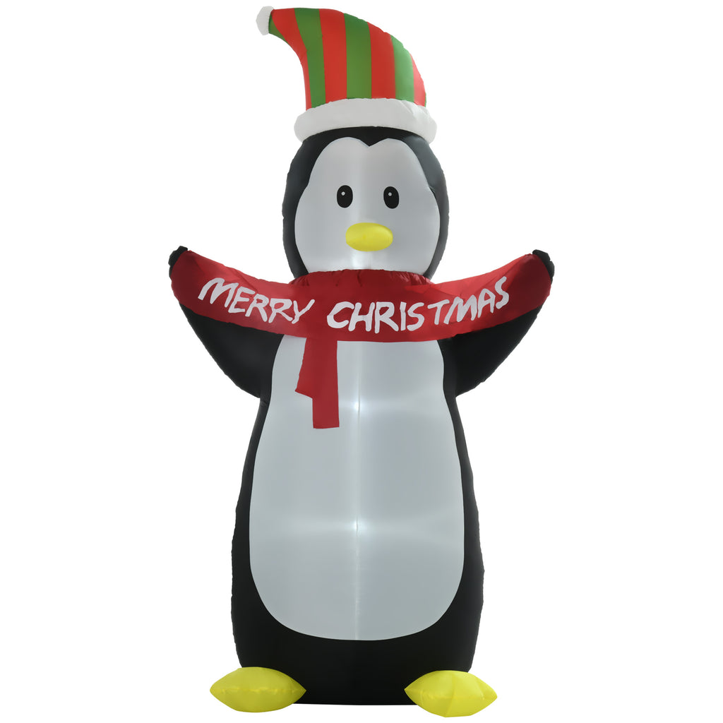 8ft Inflatable Penguin & Christmas Banner Decoration Inner LED Lights