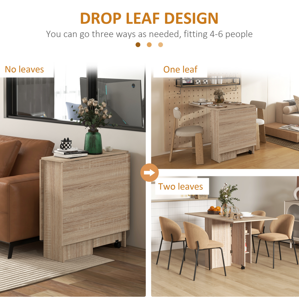 Mobile Drop Leaf Table Kitchen Table Extendable Dining Table with Shelves, Wheels