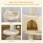 3-Tier Deluxe Cat Activity Tree Scratching Posts Kitten Beige Pawhut
