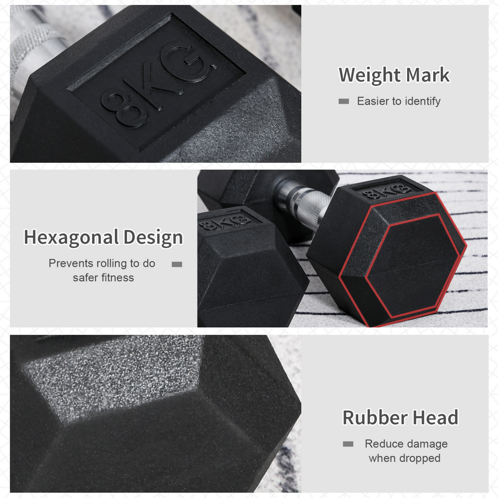 Hexagonal Dumbbells Kit Weight Lifting Exercise for Home Fitness 2x8kg