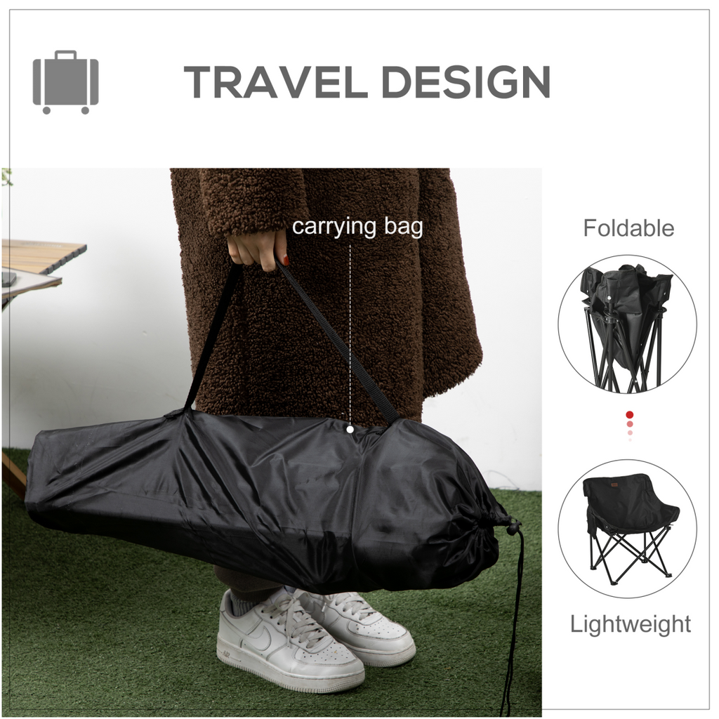 Outsunny Folding Camping Chair with Carrying Bag and Storage Pocket, Black