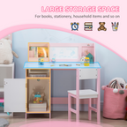 HOMCOM 2 PCs Childrens Table and Chair Set w/ Whiteboard Storage - Pink