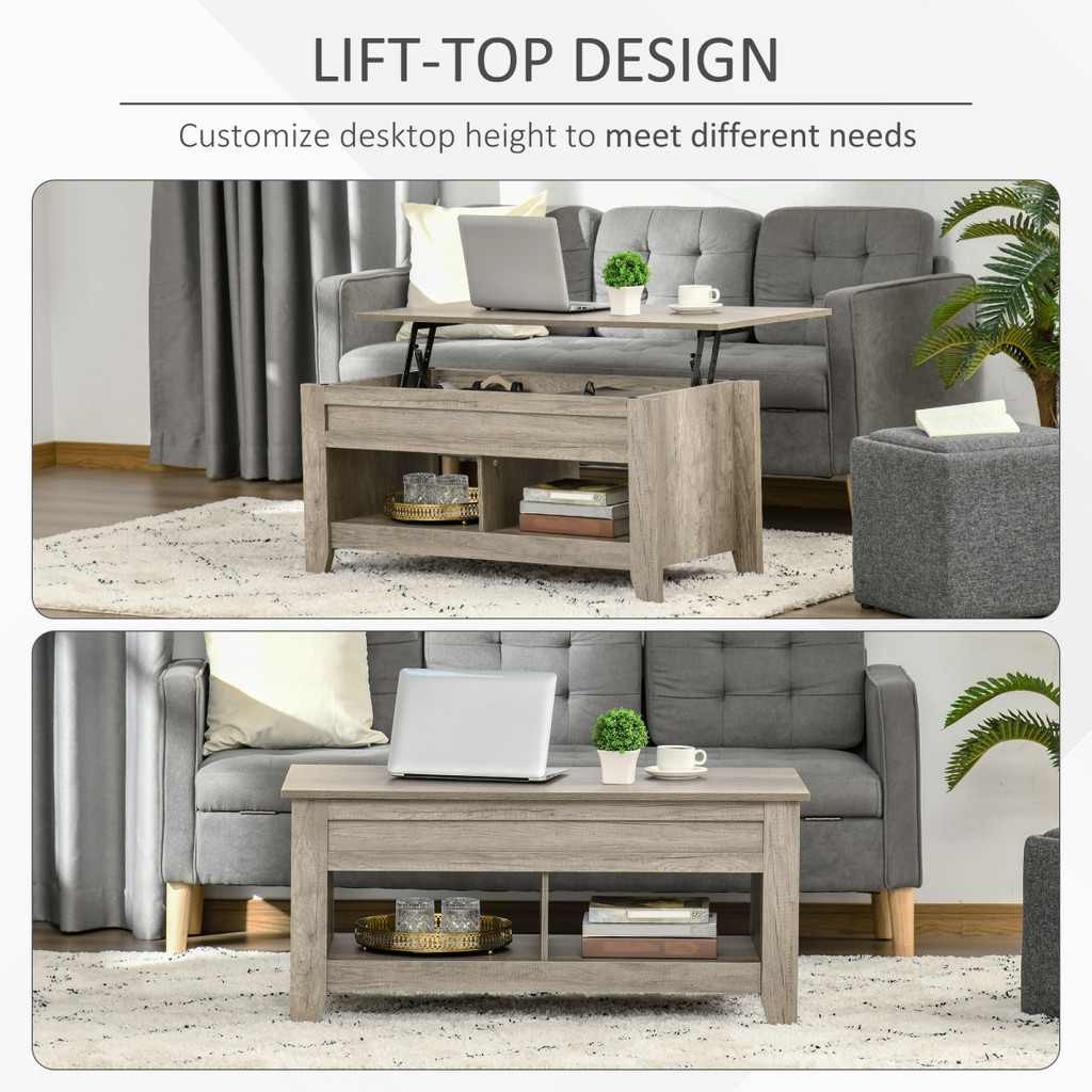Lift Top Coffee Table w/ Hidden Storage Compartment & Shelves Oak