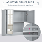 Wall Mounted Mirror Cabinet with Storage Shelf Bathroom Cupboard Grey