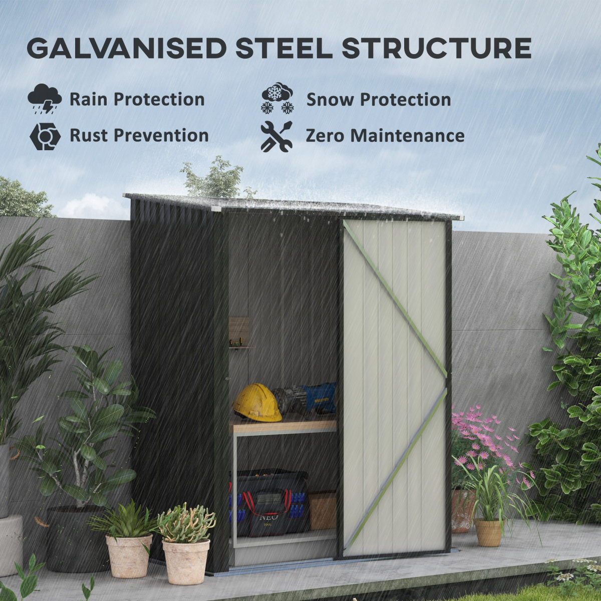 Outdoor Storage Shed Steel Garden Shed with Lockable Door for Backyard Patio Lawn