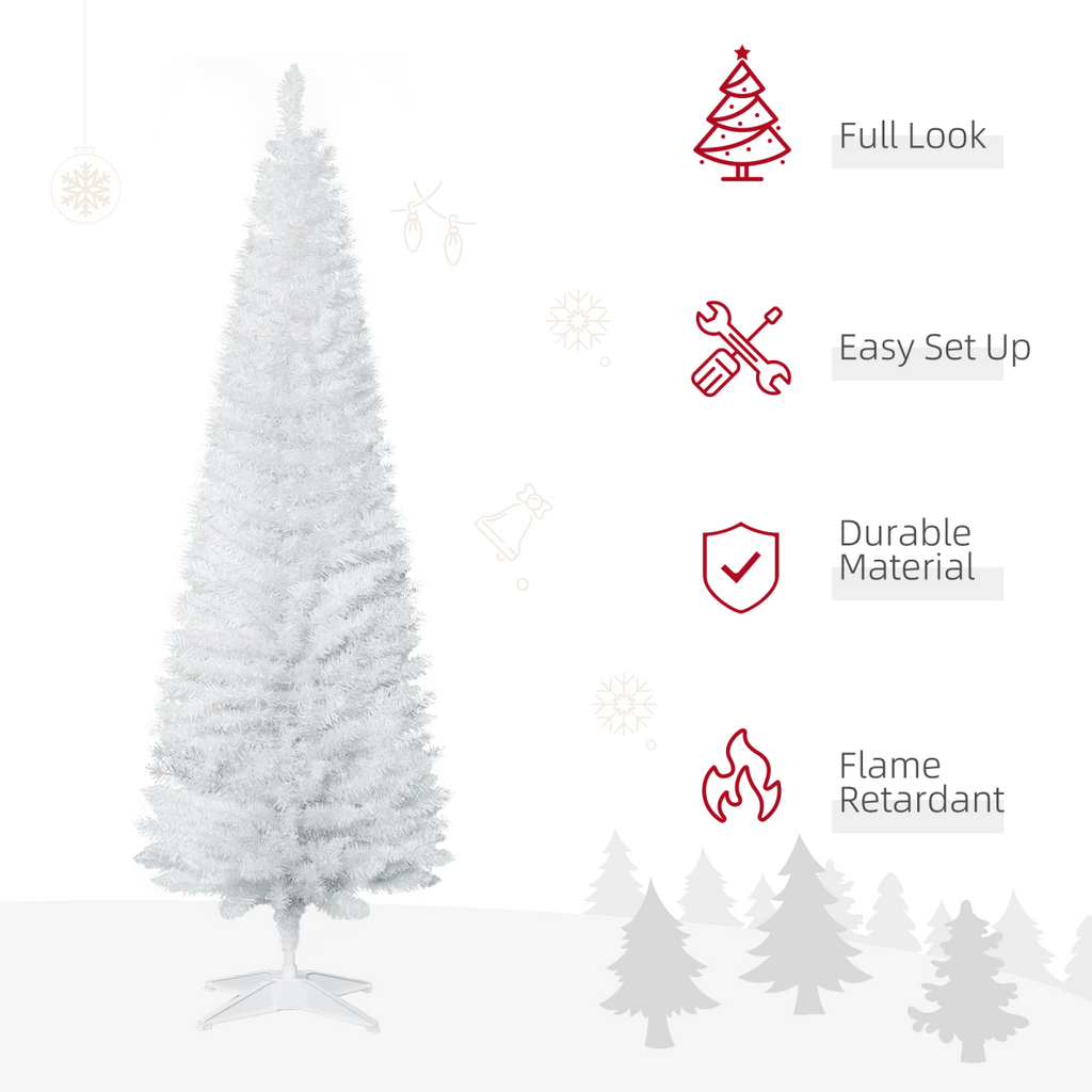1.8m 6ft Artificial Pine Pencil Slim Christmas Tree with 390 Branch Tips White