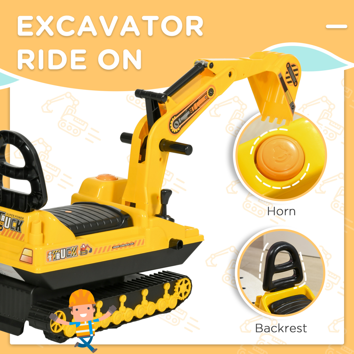 Ride On Excavator Toy Tractors Digger Movable Walker Construction Truck
