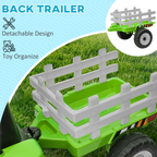 Ride on Tractor with Detachable Trailer, Remote Control, Music - Green