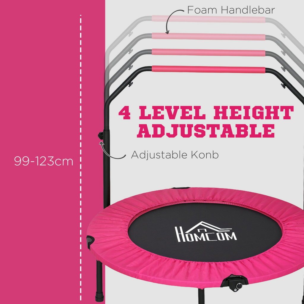40" Foldable Mini Fitness Trampoline with Foam Handle, Pink