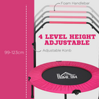 40" Foldable Mini Fitness Trampoline with Foam Handle, Pink