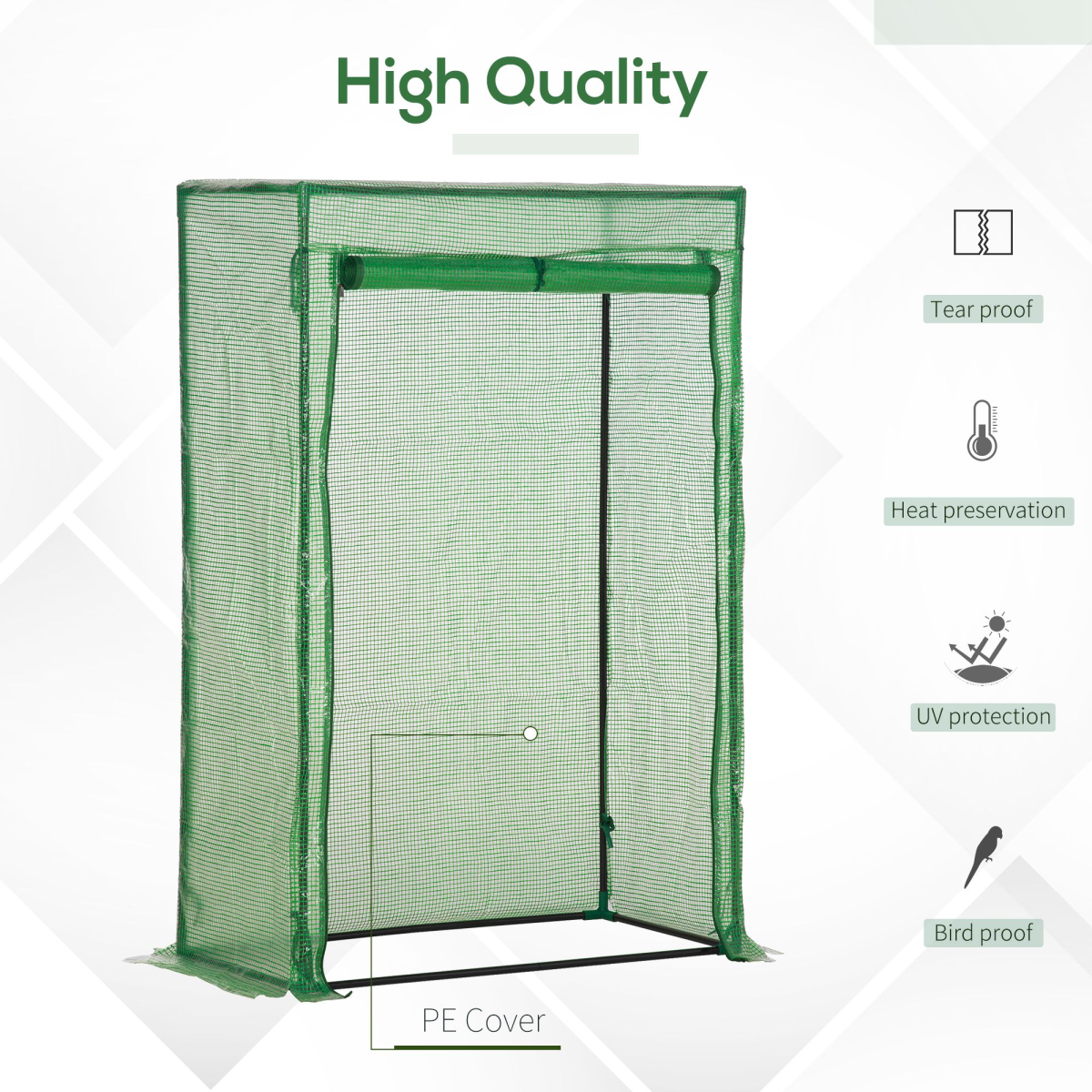 100x50x150cm Greenhouse PE Cover with Zipper Roll-up Door Outdoor, Green