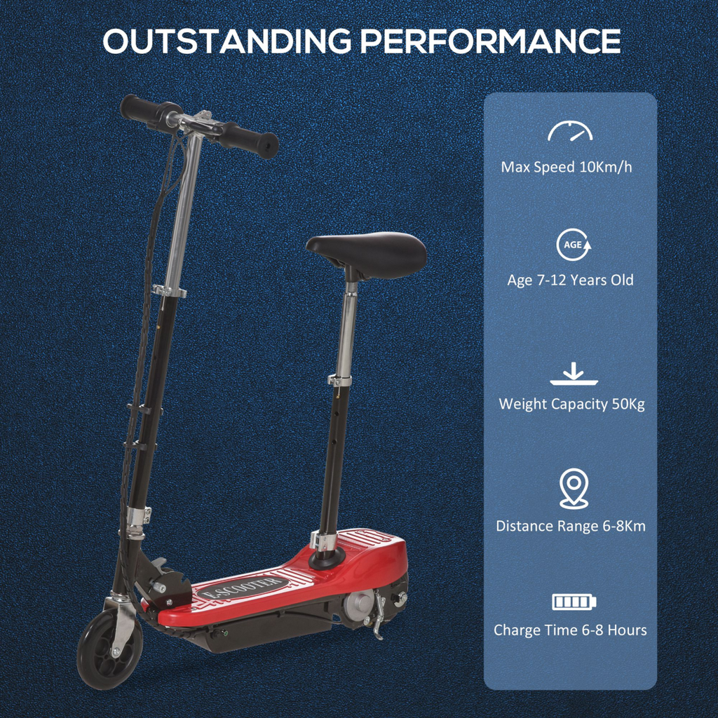 Kids Foldable Electric Powered Scooters 120W Toy w/ Brake Kickstand Red HOMCOM