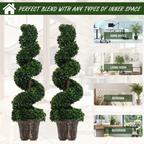 PE Set of 2 Artificial Boxwood Spiral Topiary Plant Tree's Green
